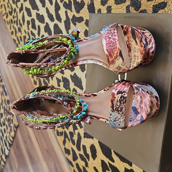 BEBE Valentina Satin and Beaded Platform Heels - Picture 4 of 16